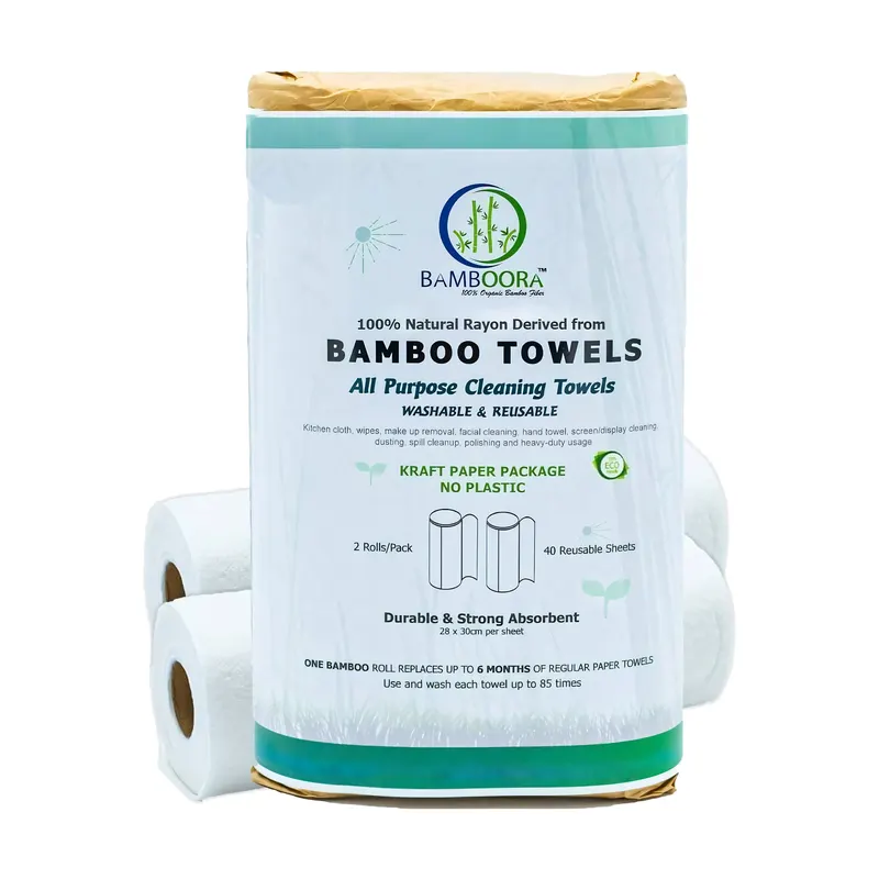 Bamboora reusable bamboo kitchen towels, 2-roll pack