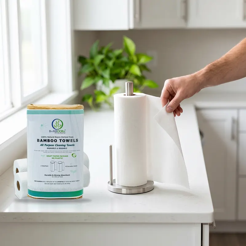 Reusable bamboo kitchen towels in everyday use